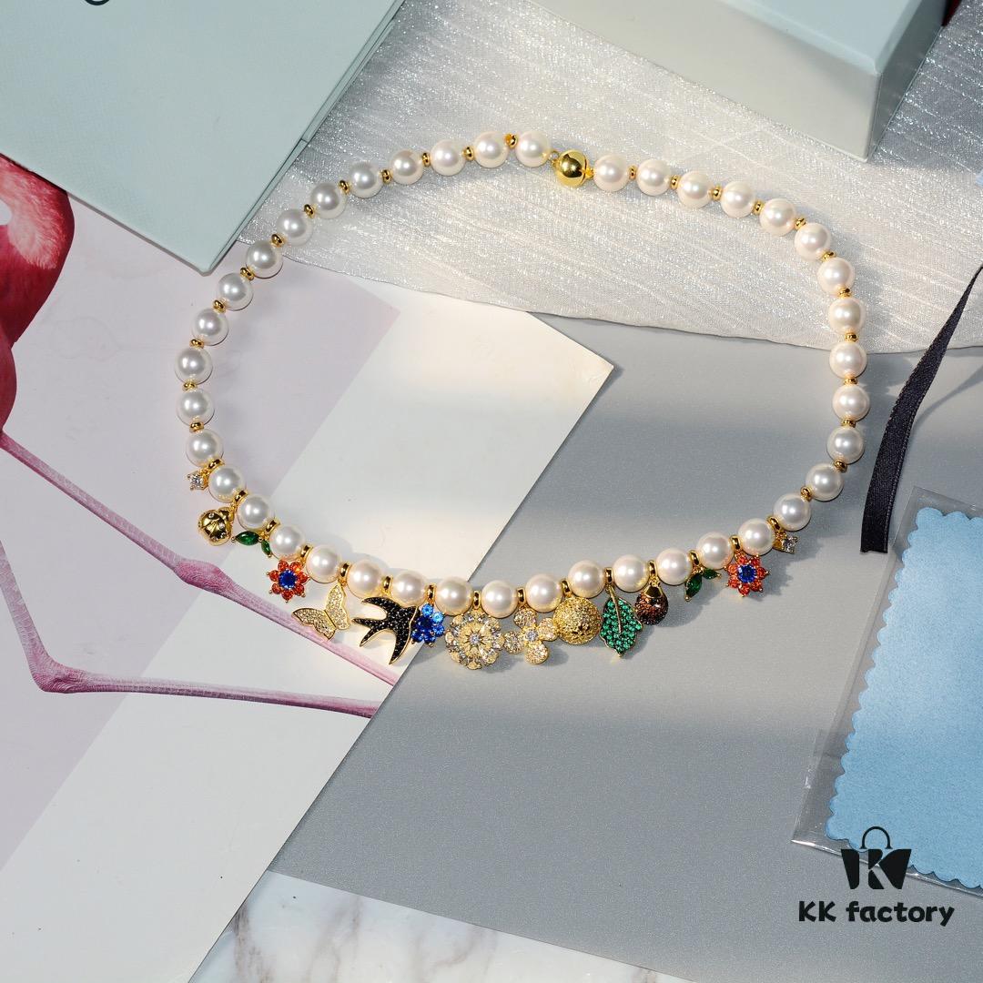 HEFANG Jewelry Garden Necklace, 925 Silver Nature-Inspired Statement Choker, Collarbone Chain