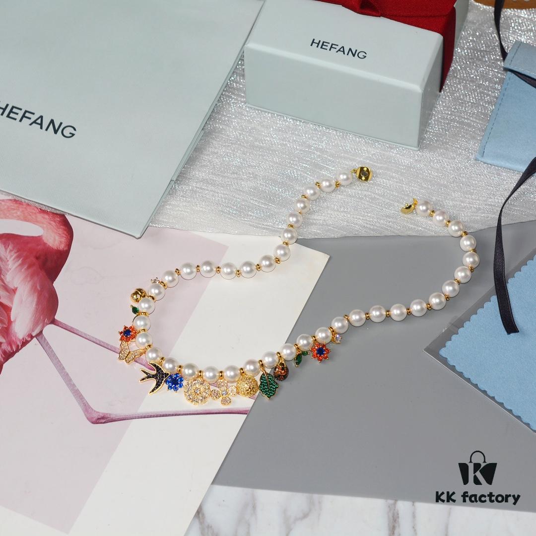 HEFANG Jewelry Garden Necklace, 925 Silver Nature-Inspired Statement Choker, Collarbone Chain