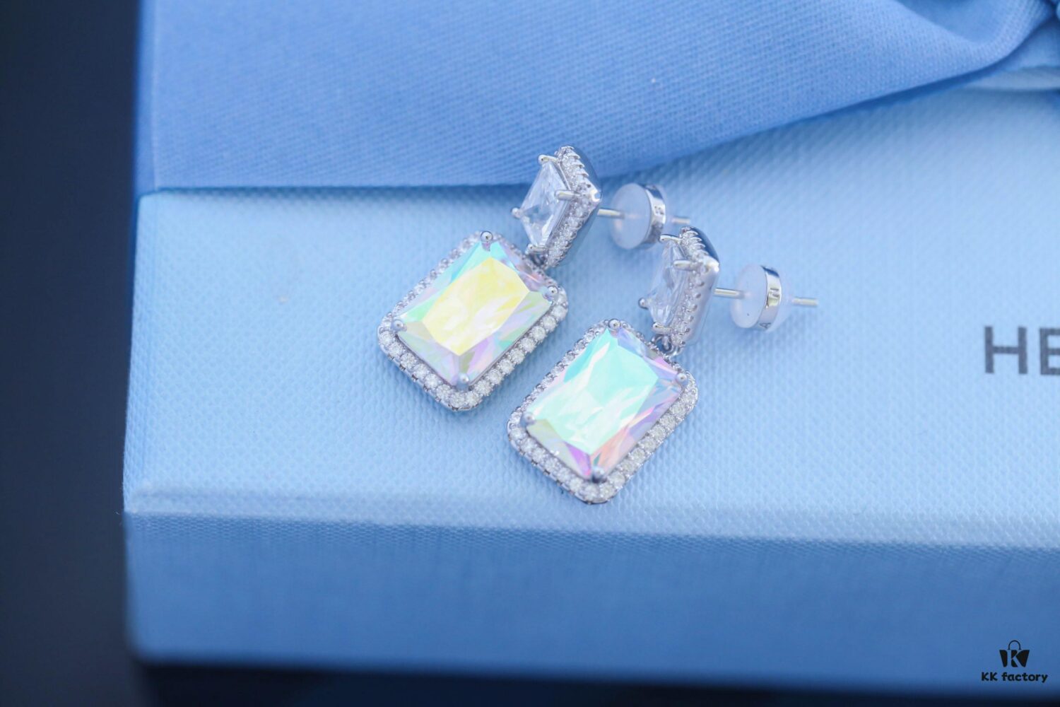 HEFANG Aurora Square Candy Earrings, Luxury Sparkling Minimalist Design Studs, Unique Ear Accessories for Gifting