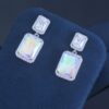 HEFANG Aurora Square Candy Earrings, Luxury Sparkling Minimalist Design Studs, Unique Ear Accessories for Gifting