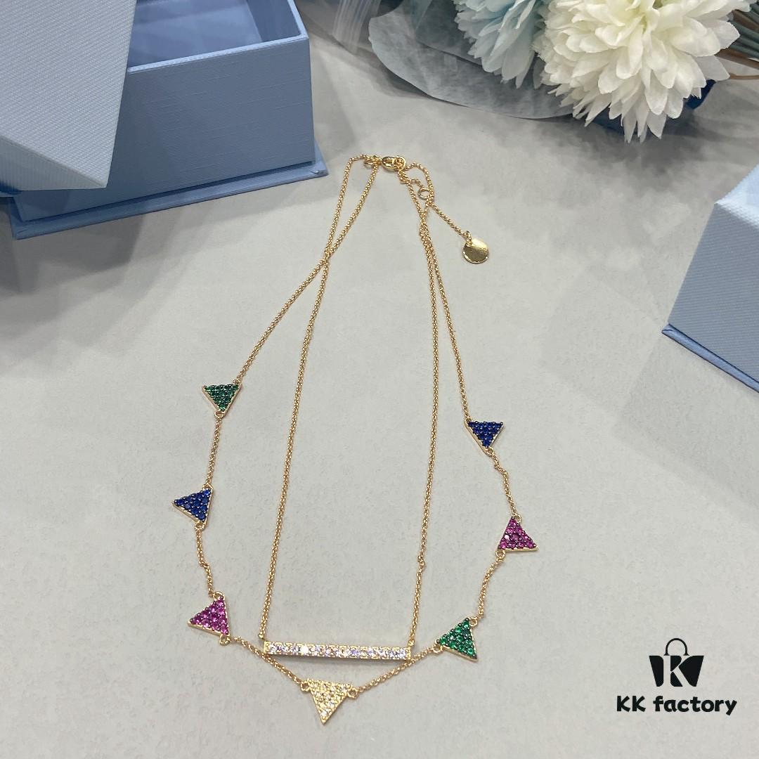 He Fang Double-Layer Colorful Pendant Necklace