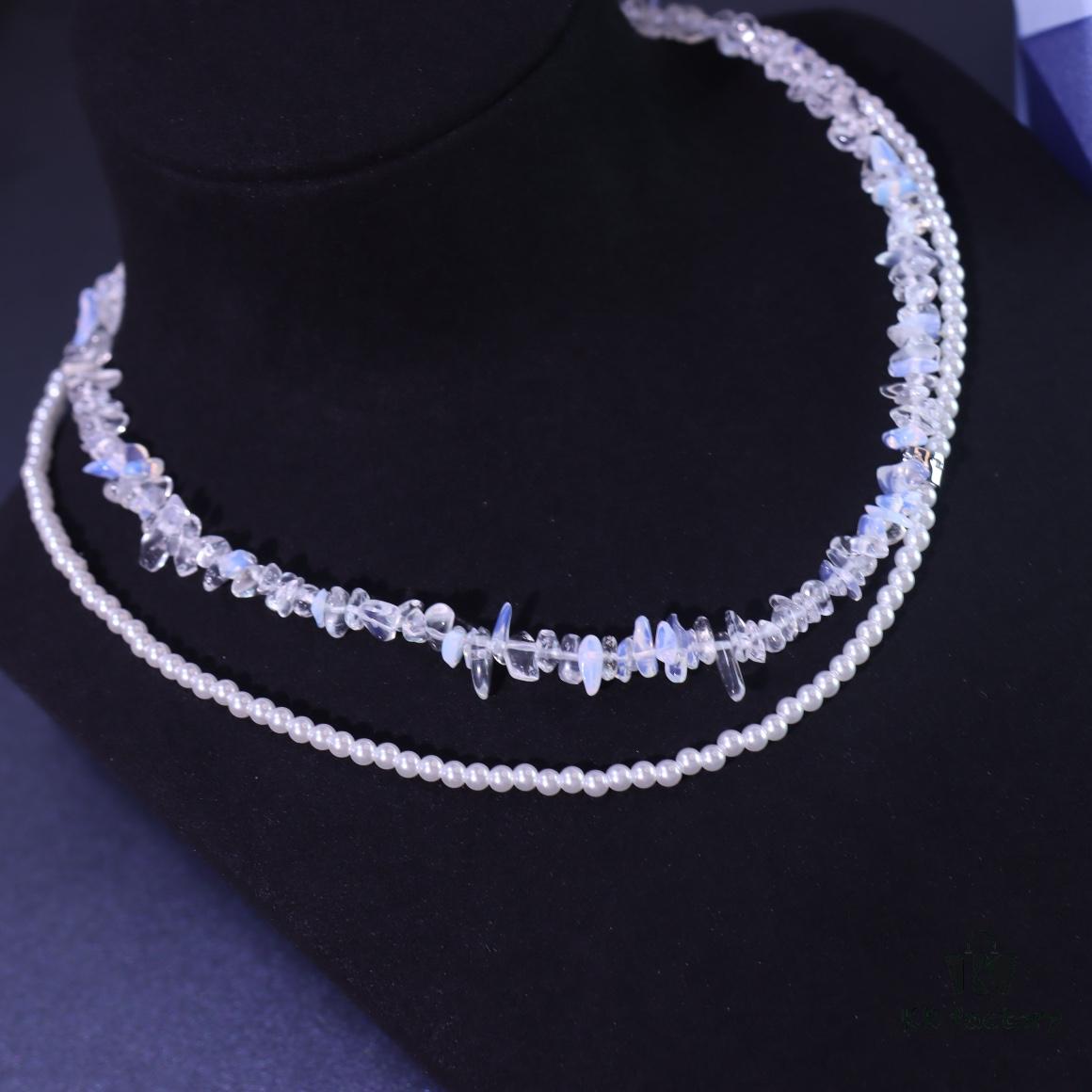 He Fang New Arrival Moonlight White Double-Layer Necklace