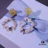 Hexagon New Arrival Garden Series Flower Basket Swallow Earrings, Honey Iris Studs