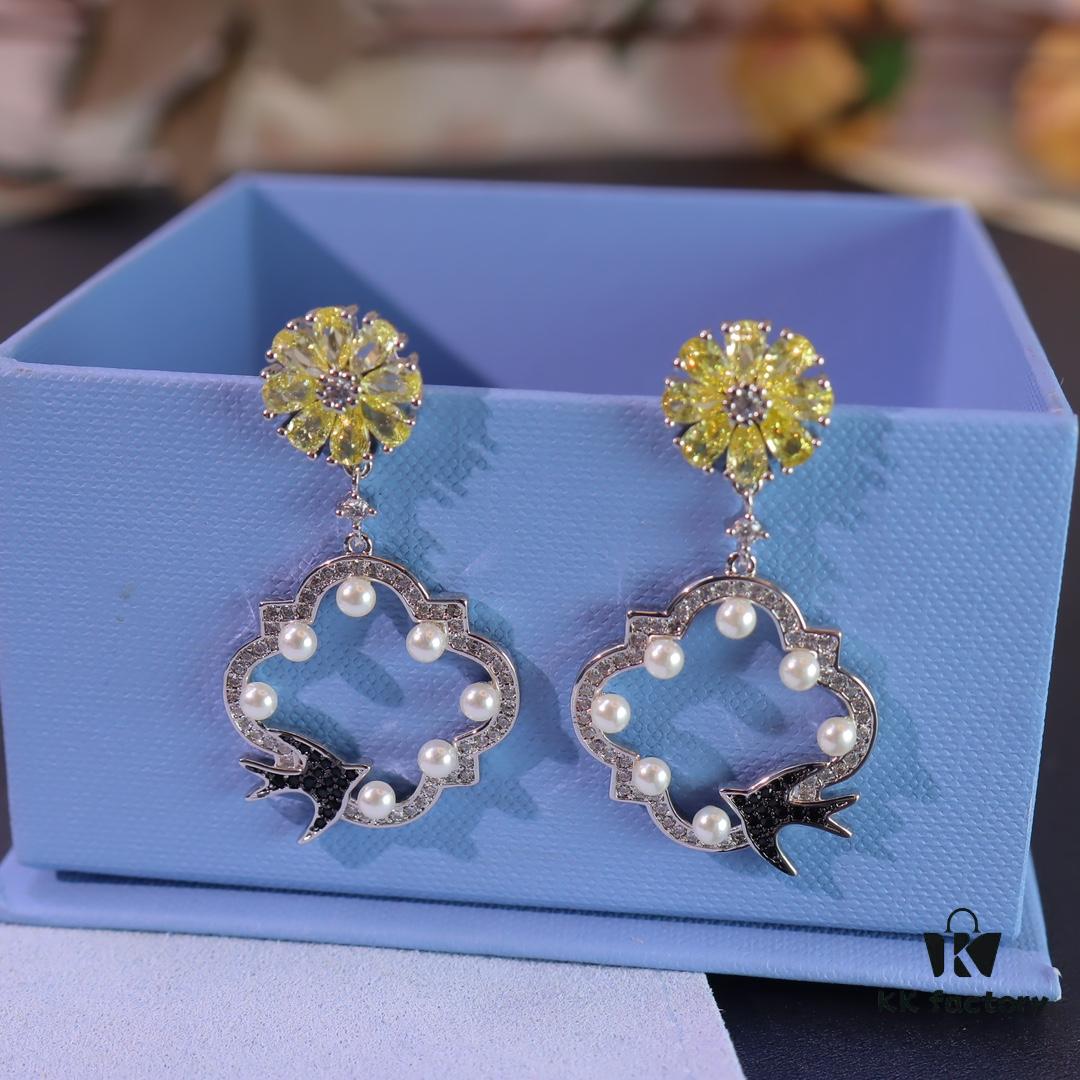 Hexagon New Arrival Garden Series Flower Basket Swallow Earrings, Honey Iris Studs