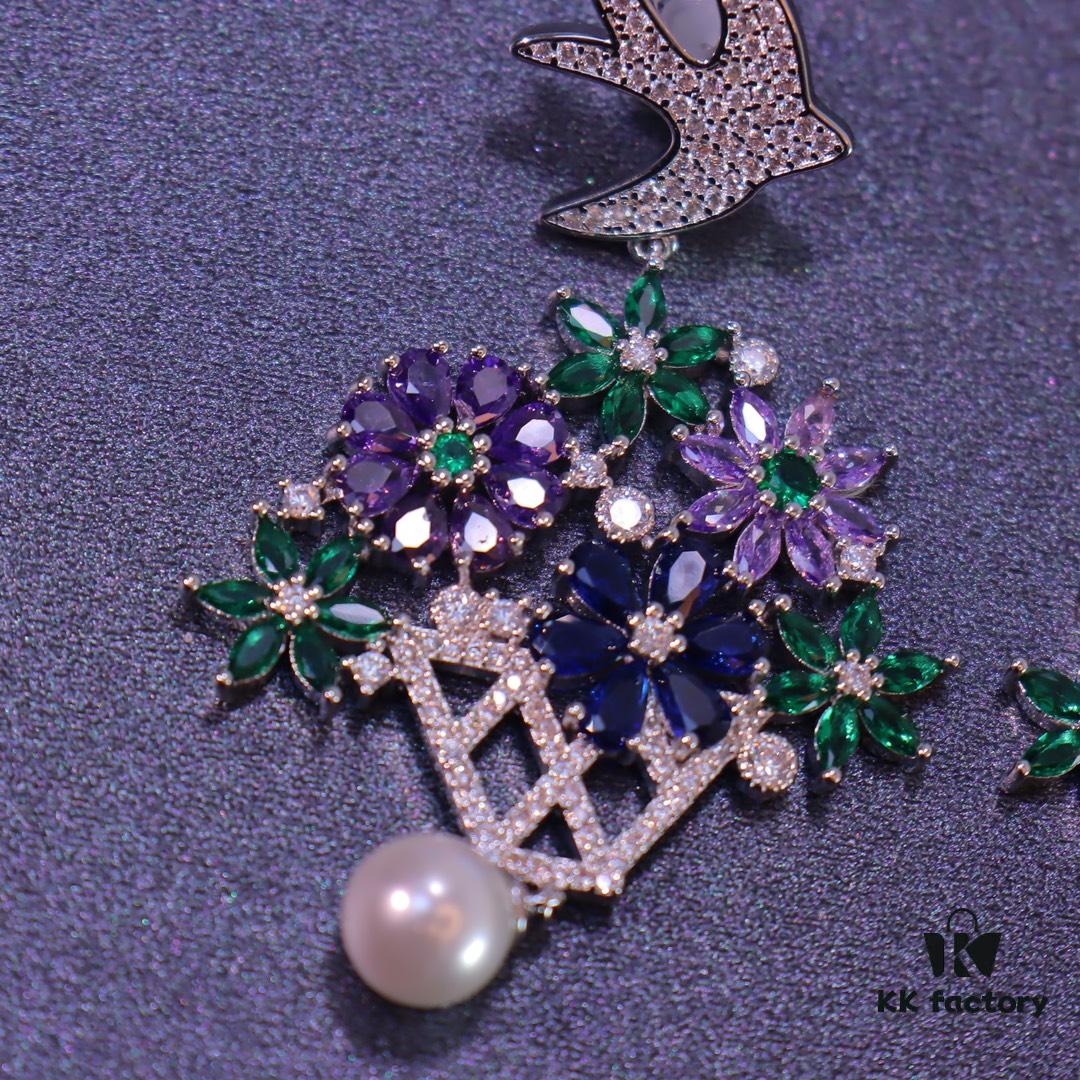 Hexagon New Arrival Garden Series Flower Basket Swallow Earrings, Honey Iris Studs