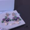 Hexagon New Arrival Garden Series Flower Basket Swallow Earrings, Honey Iris Studs