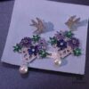Hexagon New Arrival Garden Series Flower Basket Swallow Earrings, Honey Iris Studs
