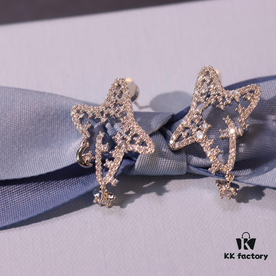 He Fang New Shiny Star Stud Earrings