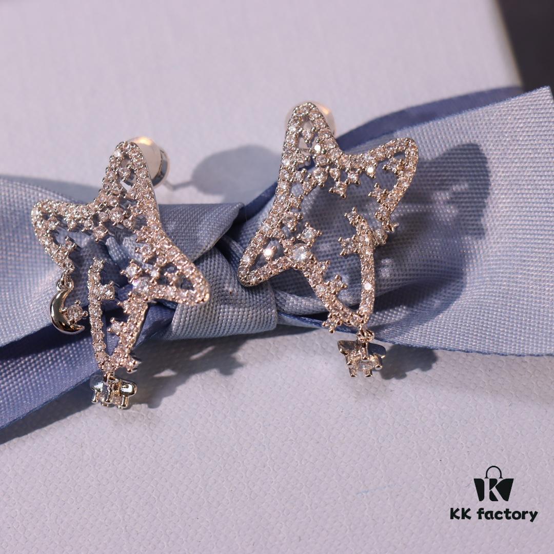 He Fang New Shiny Star Stud Earrings