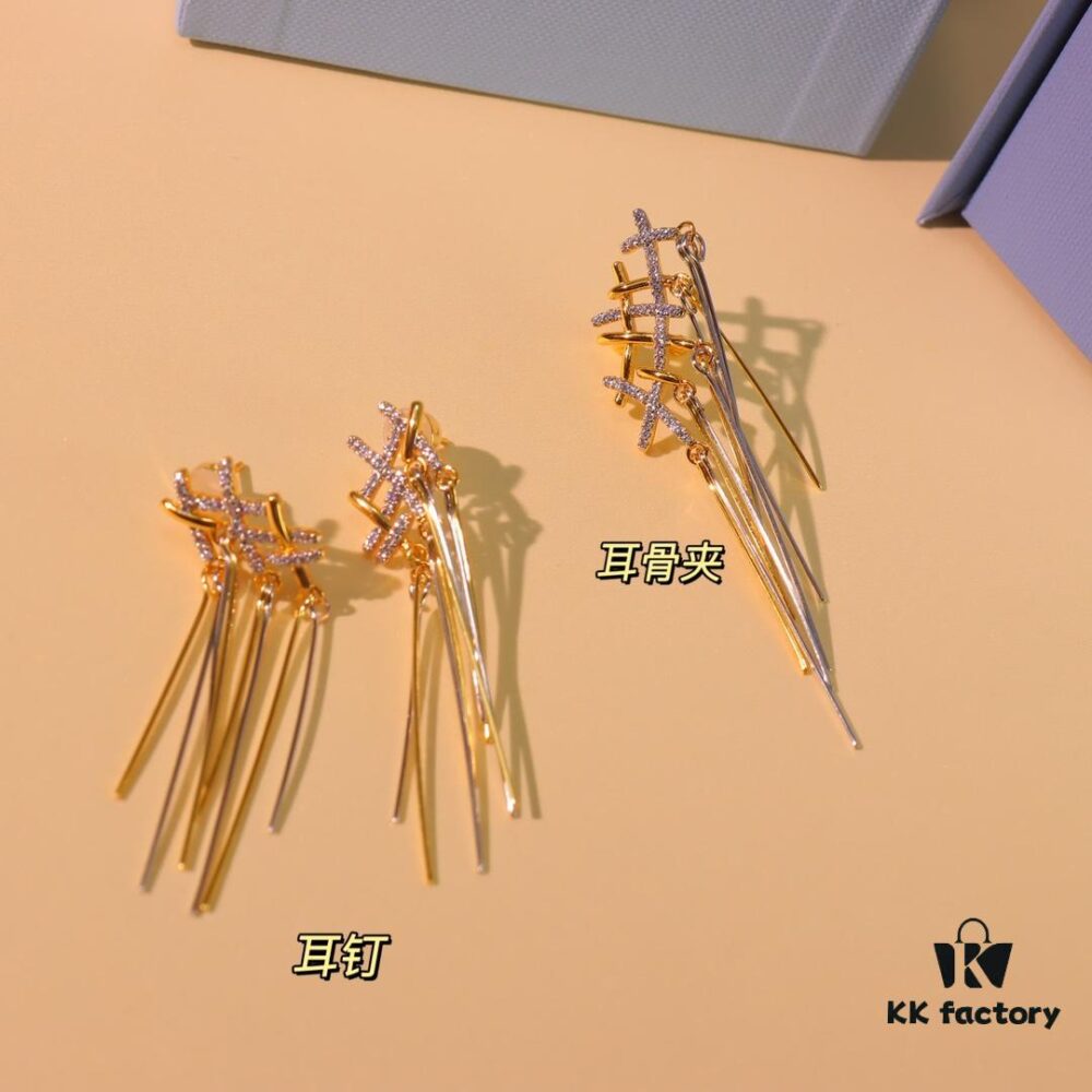 He Fang New Braided Tassel Stud Earrings