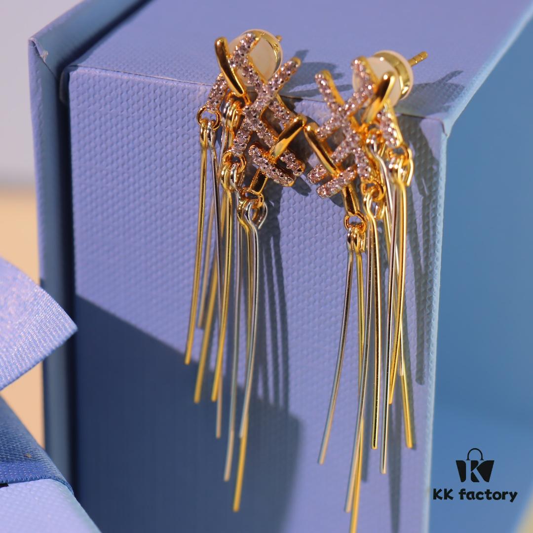 He Fang New Braided Tassel Stud Earrings