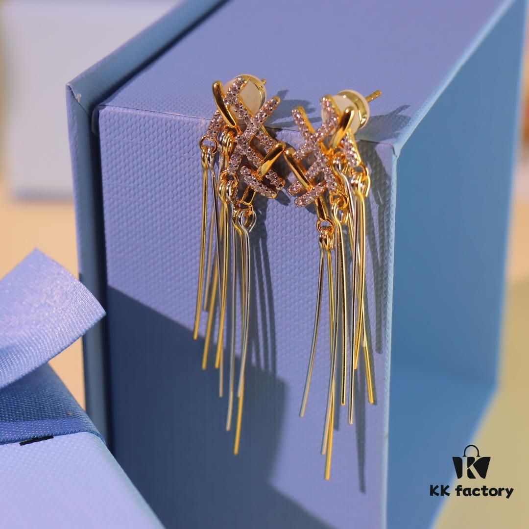 He Fang New Braided Tassel Stud Earrings