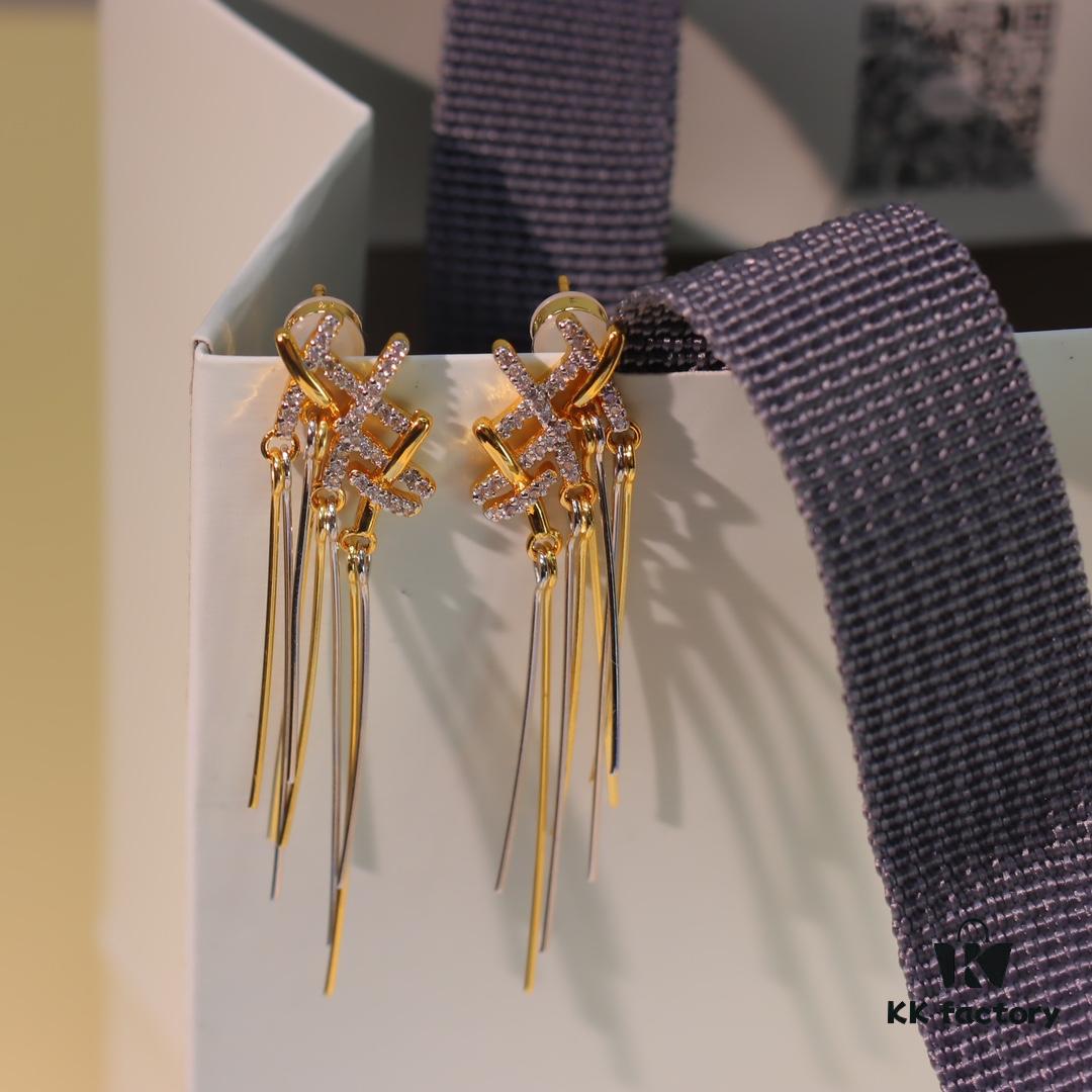 He Fang New Braided Tassel Stud Earrings