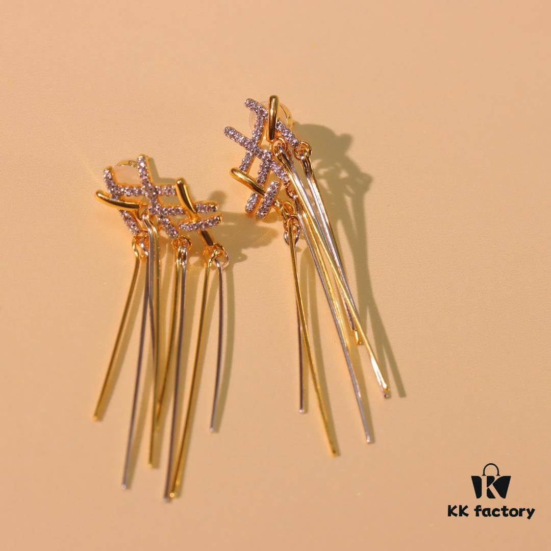 He Fang New Braided Tassel Stud Earrings