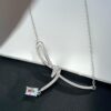 He Fang Aurora Ribbon Knot Collarbone Necklace, Exquisitely Crafted from S925 Silver with Shimmering Diamond Accents and Colorful Iridescent Cube Pendant