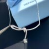 He Fang Aurora Ribbon Knot Collarbone Necklace, Exquisitely Crafted from S925 Silver with Shimmering Diamond Accents and Colorful Iridescent Cube Pendant
