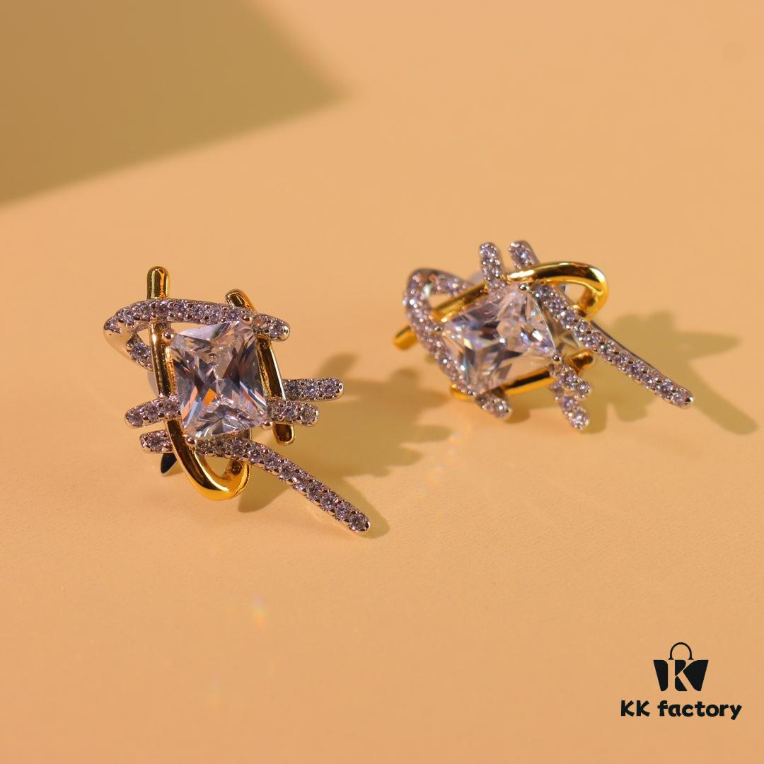 Hefang New Vacation Cube Woven Gold-Plated Stud Earrings