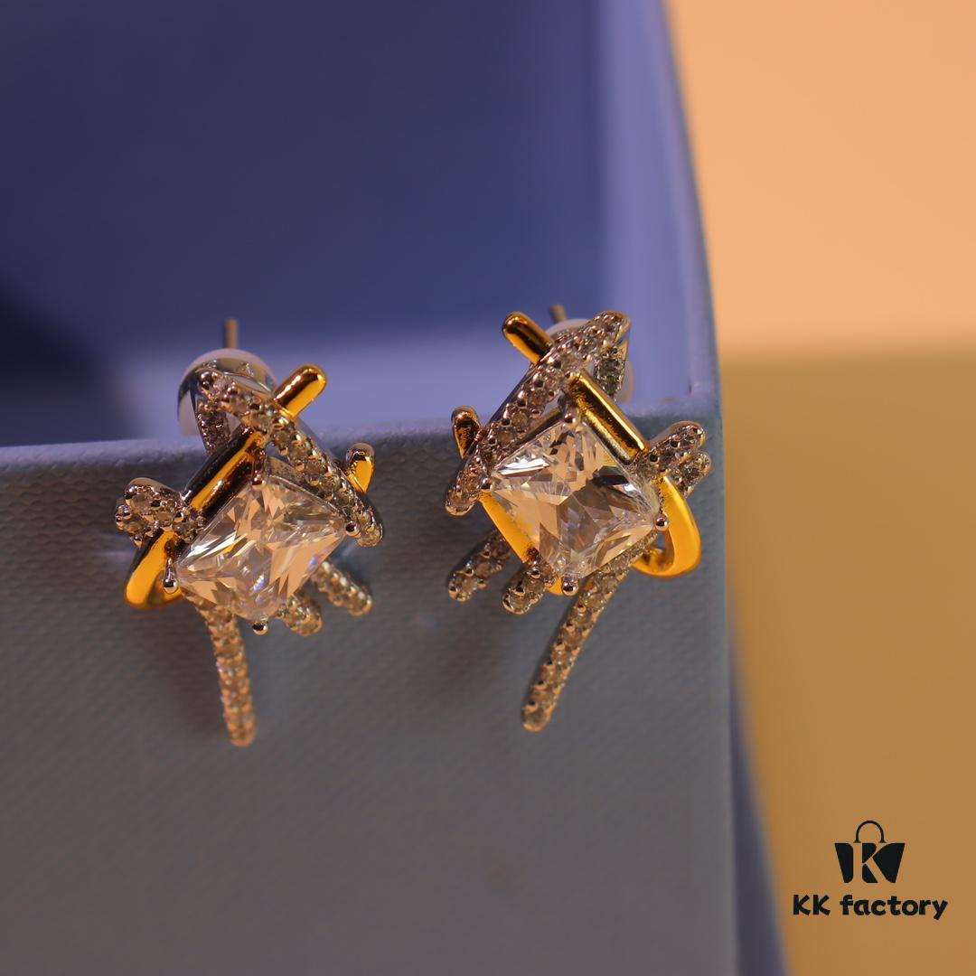 Hefang New Vacation Cube Woven Gold-Plated Stud Earrings