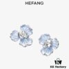 HEFANG Blue Iris Flower Stud Earrings, Perfect for Spring