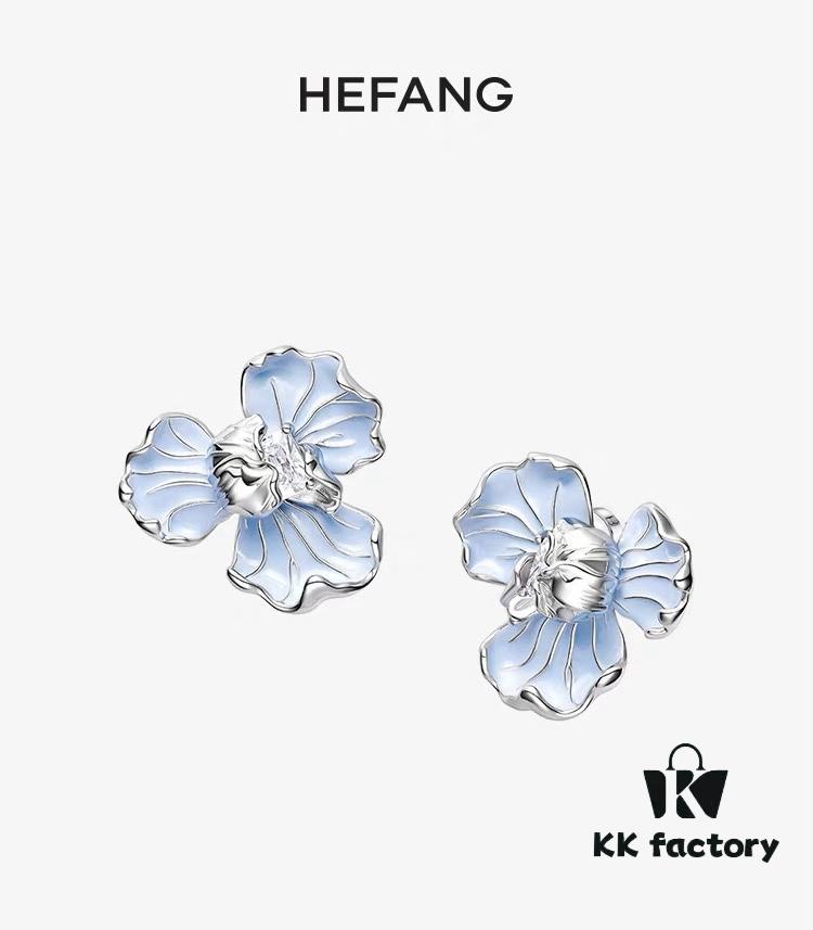 HEFANG Blue Iris Flower Stud Earrings, Perfect for Spring