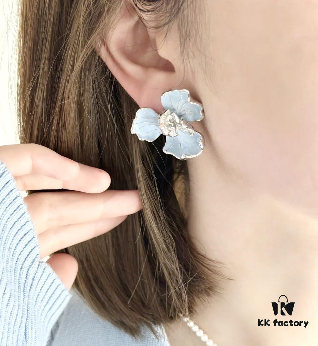 HEFANG Blue Iris Flower Stud Earrings, Perfect for Spring
