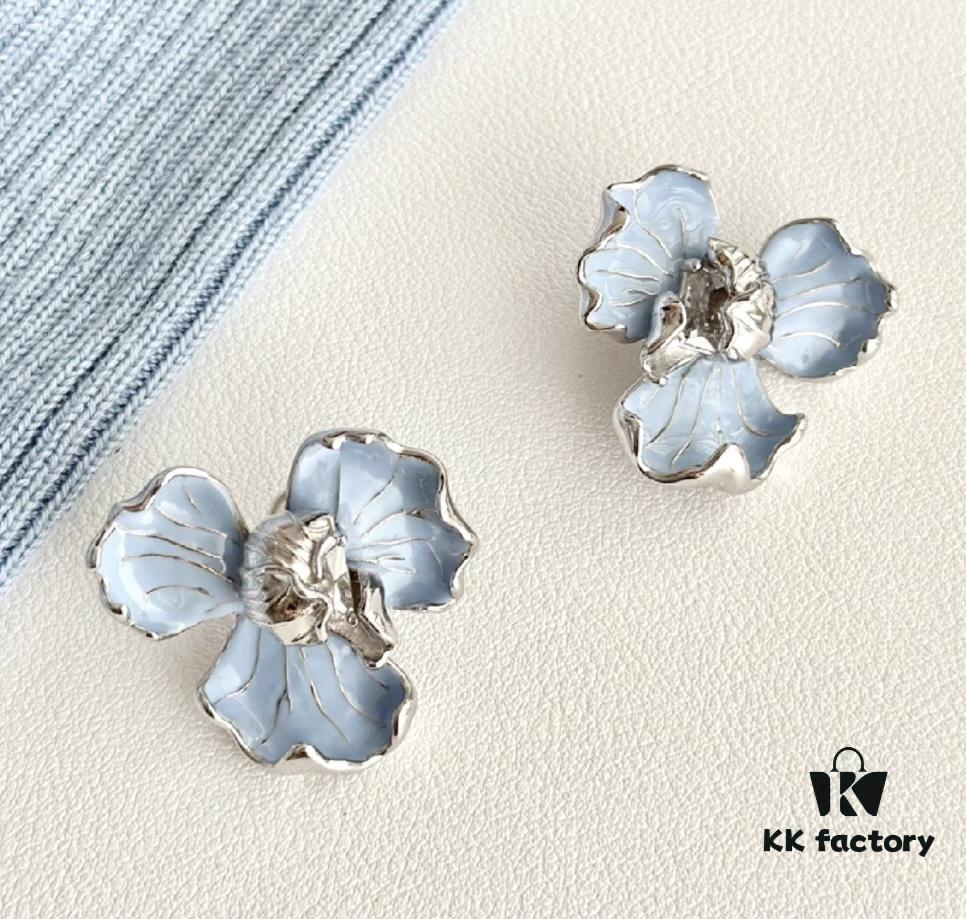 HEFANG Blue Iris Flower Stud Earrings, Perfect for Spring