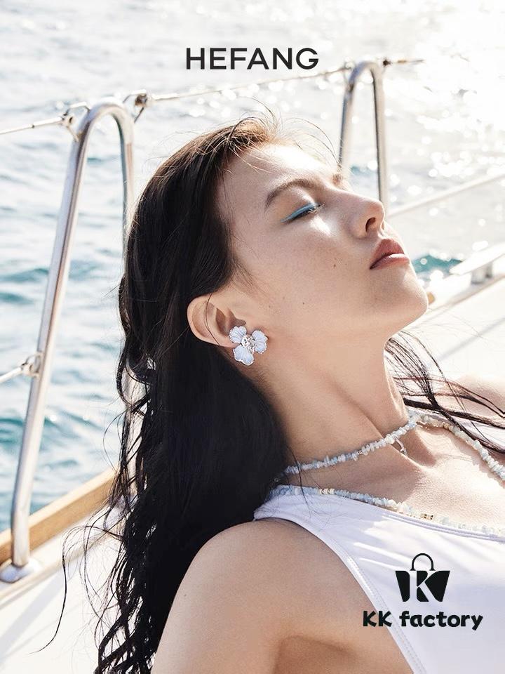 HEFANG Blue Iris Flower Stud Earrings, Perfect for Spring