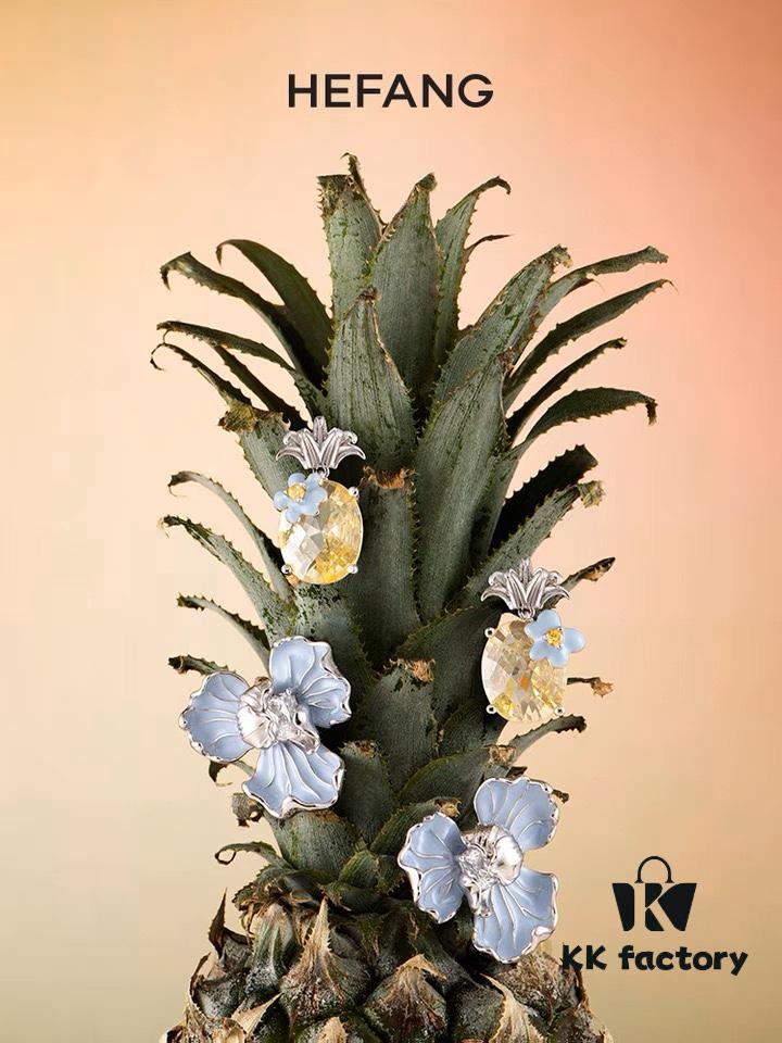 HEFANG Blue Iris Flower Stud Earrings, Perfect for Spring