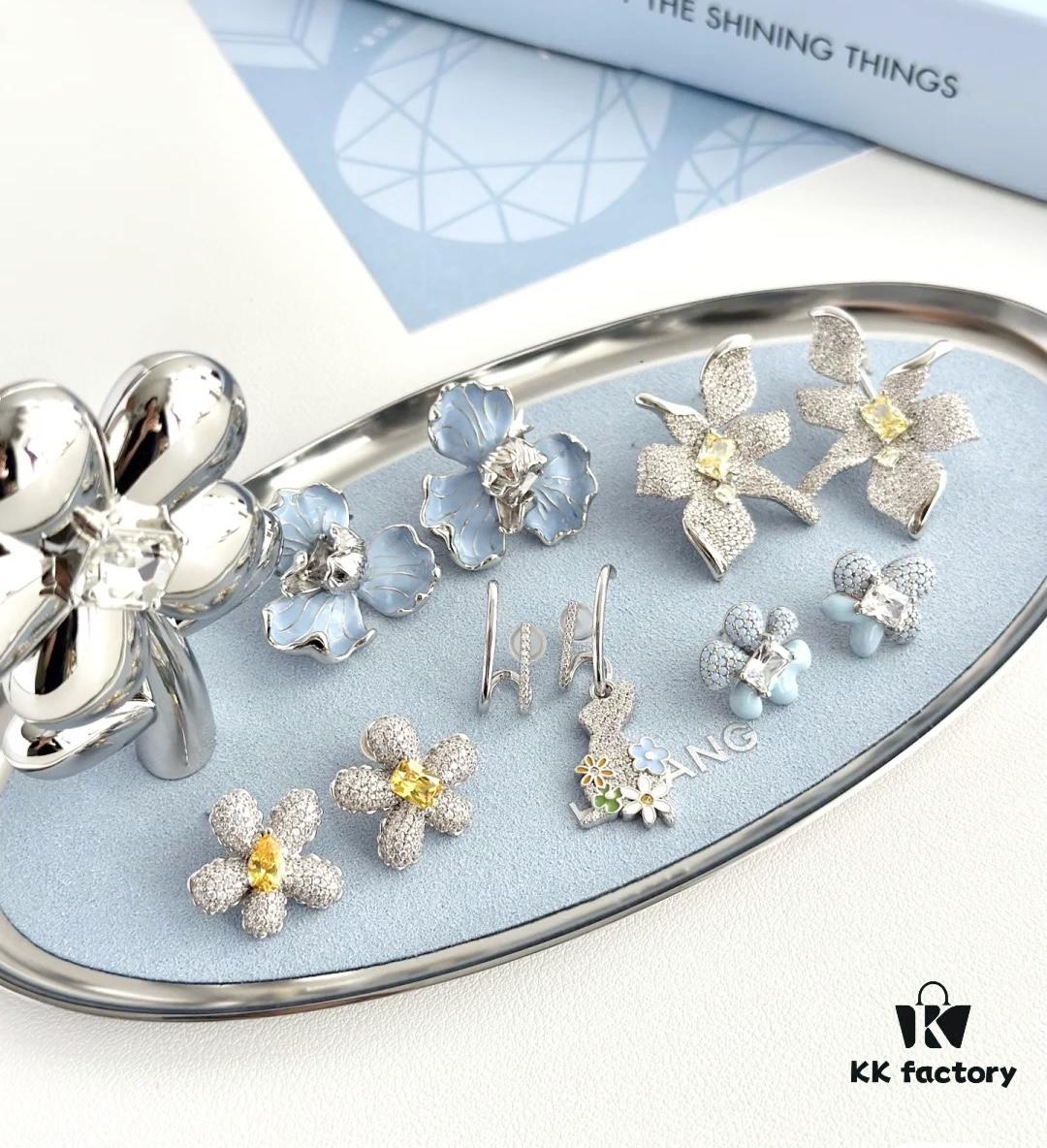 HEFANG Blue Iris Flower Stud Earrings, Perfect for Spring