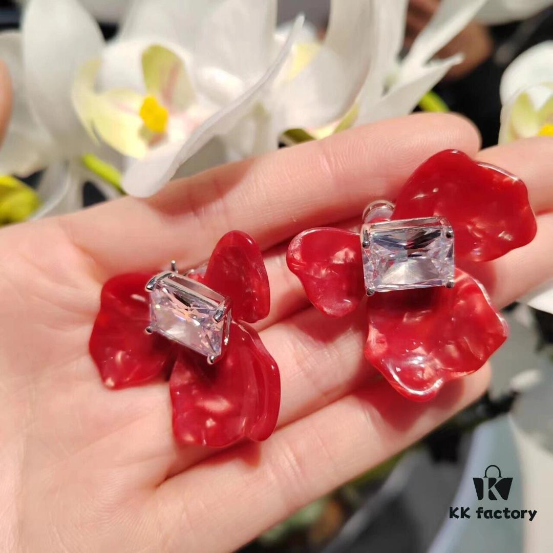 New HEFANG Red Iris Sugar Cube Earrings