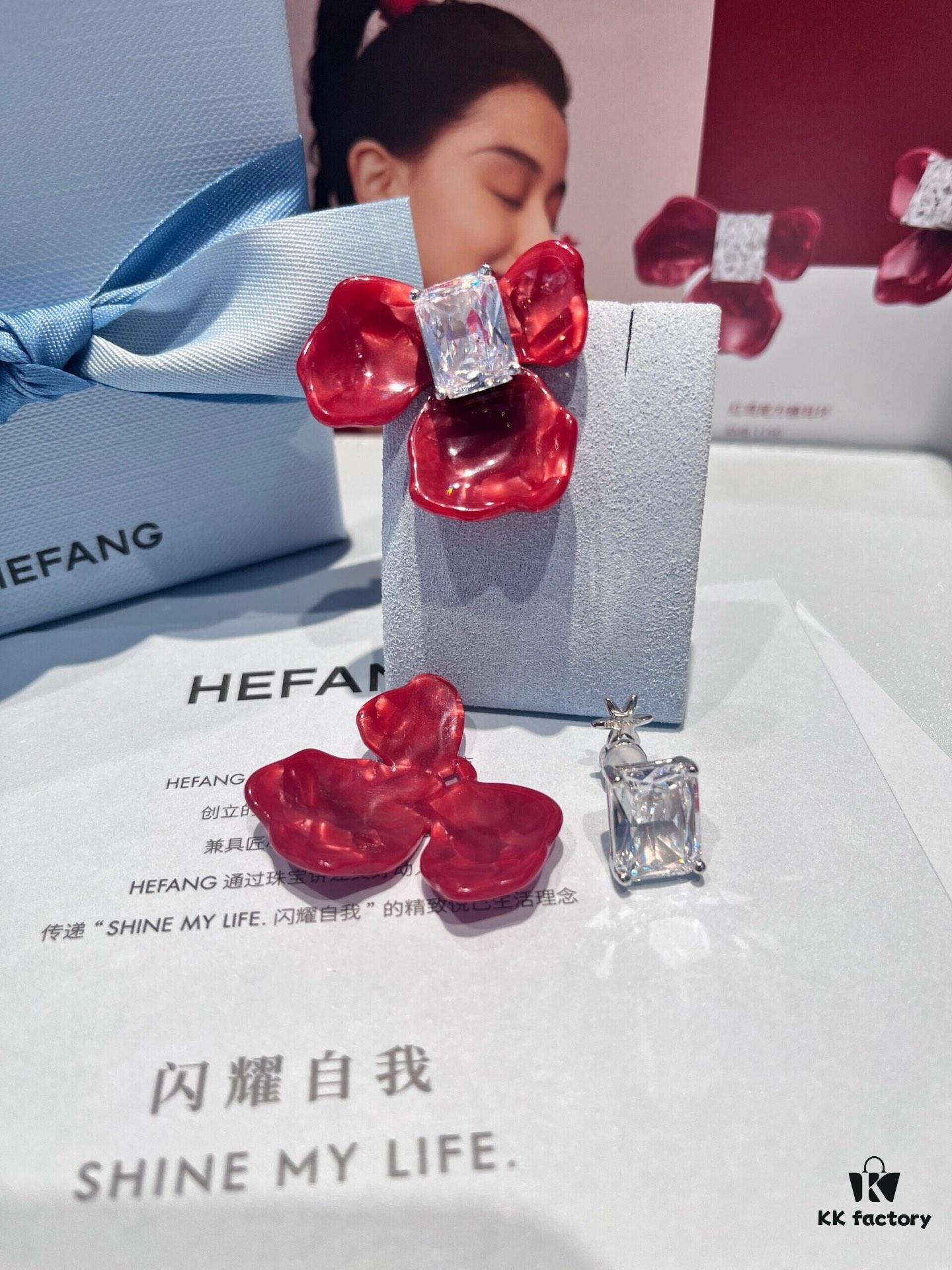 New HEFANG Red Iris Sugar Cube Earrings