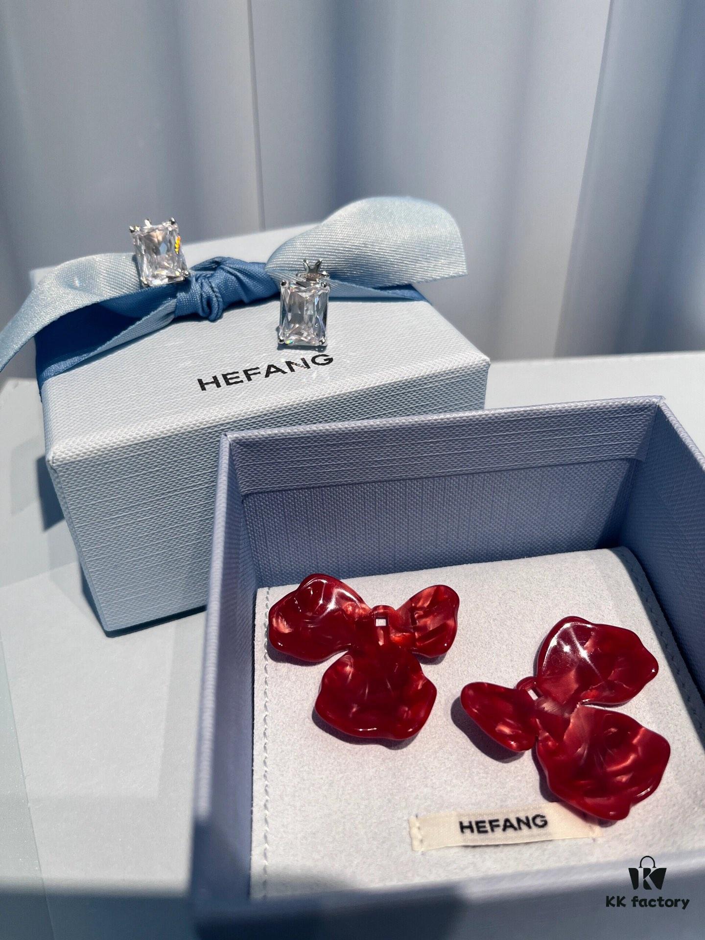 New HEFANG Red Iris Sugar Cube Earrings