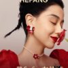 New HEFANG Red Iris Sugar Cube Earrings
