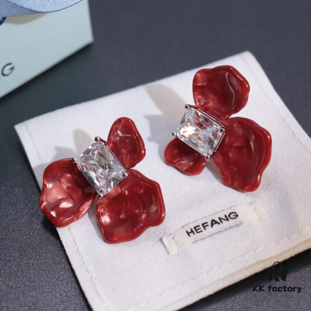 New Arrival HEFANG Red Iris Sugar Cube Earrings 925 Silver Detachable DIY New Year Earrings Christmas Gift