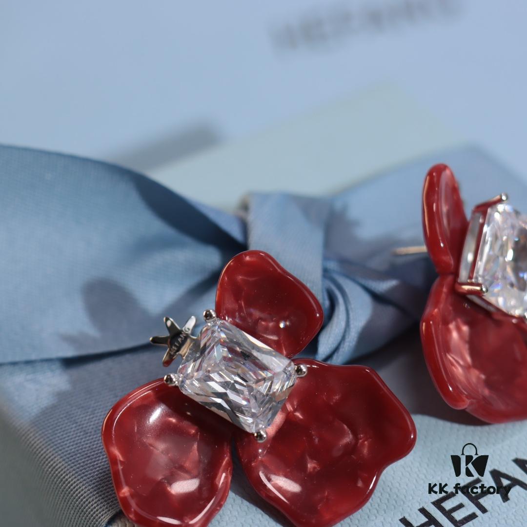 New Arrival HEFANG Red Iris Sugar Cube Earrings 925 Silver Detachable DIY New Year Earrings Christmas Gift