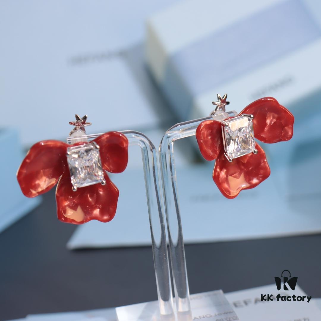 New Arrival HEFANG Red Iris Sugar Cube Earrings 925 Silver Detachable DIY New Year Earrings Christmas Gift