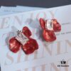 New Arrival HEFANG Red Iris Sugar Cube Earrings 925 Silver Detachable DIY New Year Earrings Christmas Gift