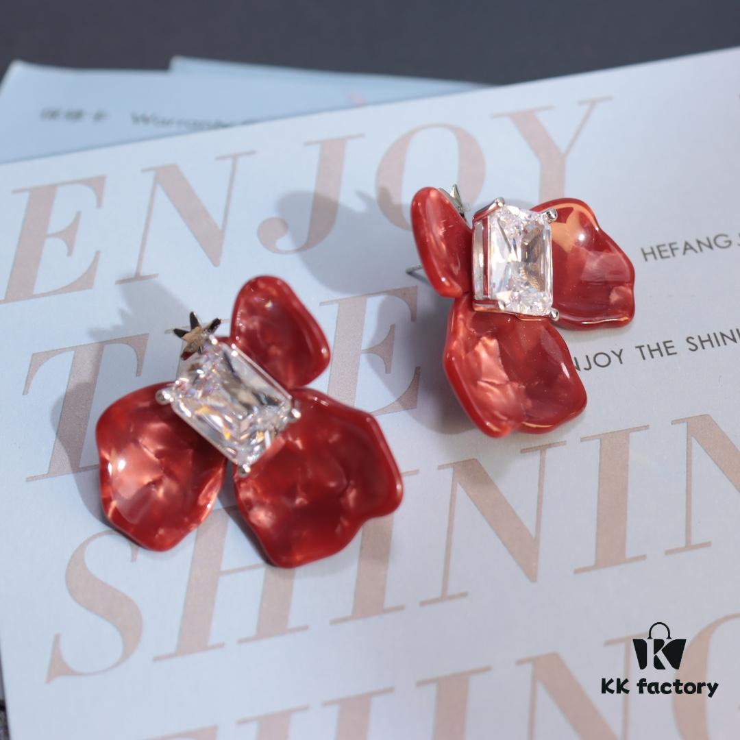 New Arrival HEFANG Red Iris Sugar Cube Earrings 925 Silver Detachable DIY New Year Earrings Christmas Gift