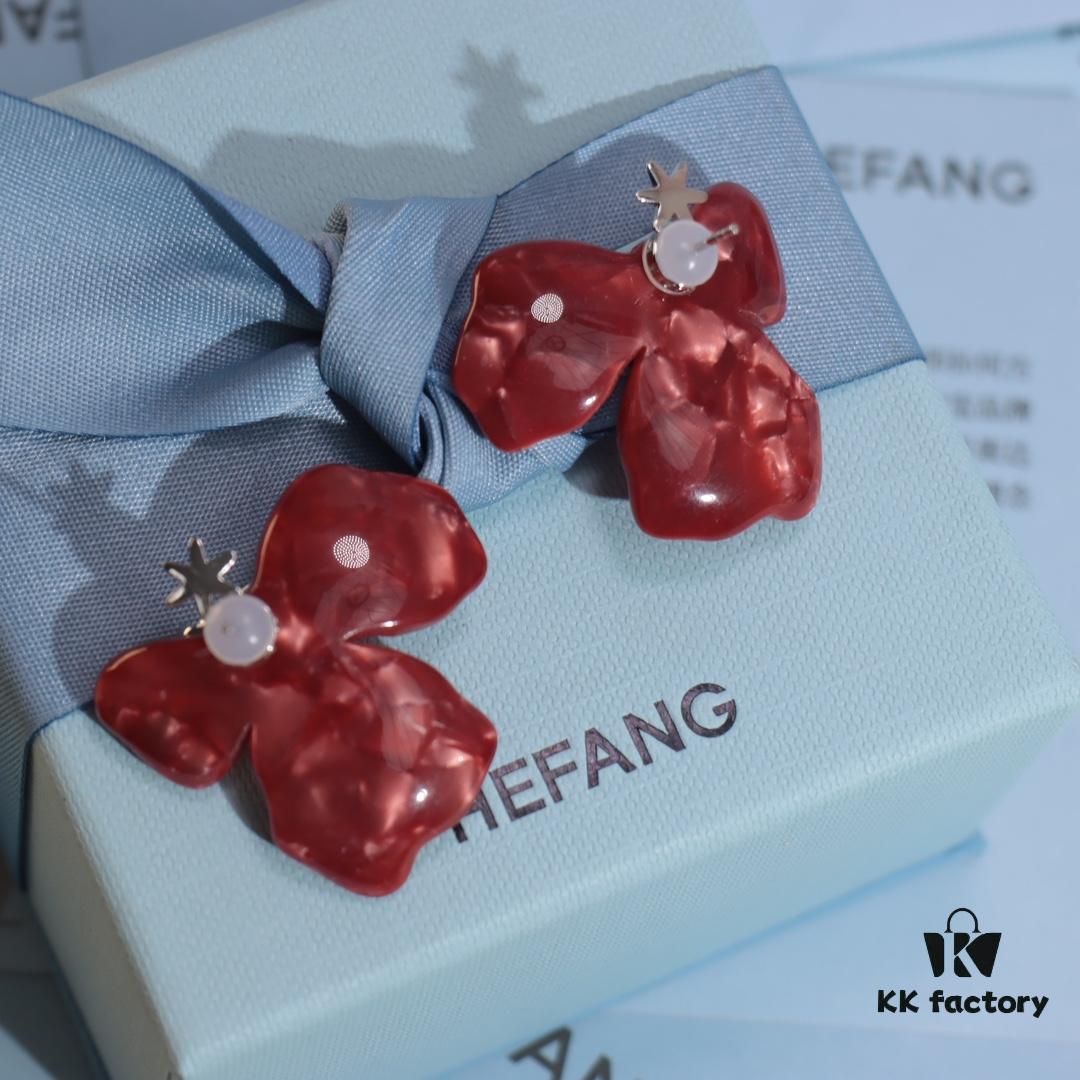 New Arrival HEFANG Red Iris Sugar Cube Earrings 925 Silver Detachable DIY New Year Earrings Christmas Gift