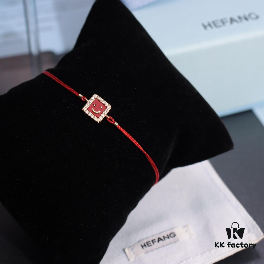 HEFANG Xiao Fang Smiley Red String Bracelet 14K Gold Diamond New Year Zodiac Birthday Wristband Christmas Gift