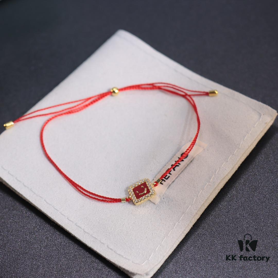 HEFANG Xiao Fang Smiley Red String Bracelet 14K Gold Diamond New Year Zodiac Birthday Wristband Christmas Gift