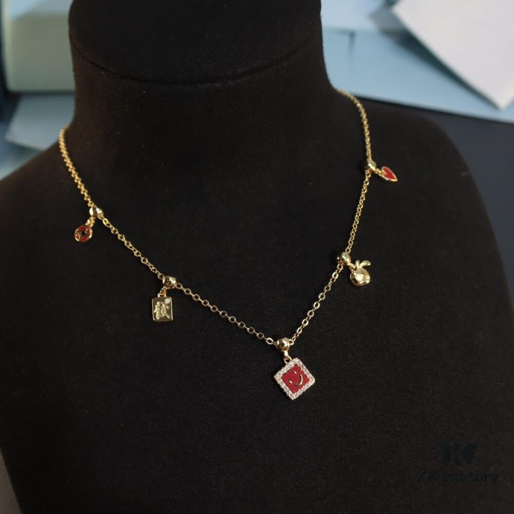 HEFANG New Arrival Cute 14K Gold Pendant Necklace with Diamond, Luxury Minimalist DIY Christmas Gift