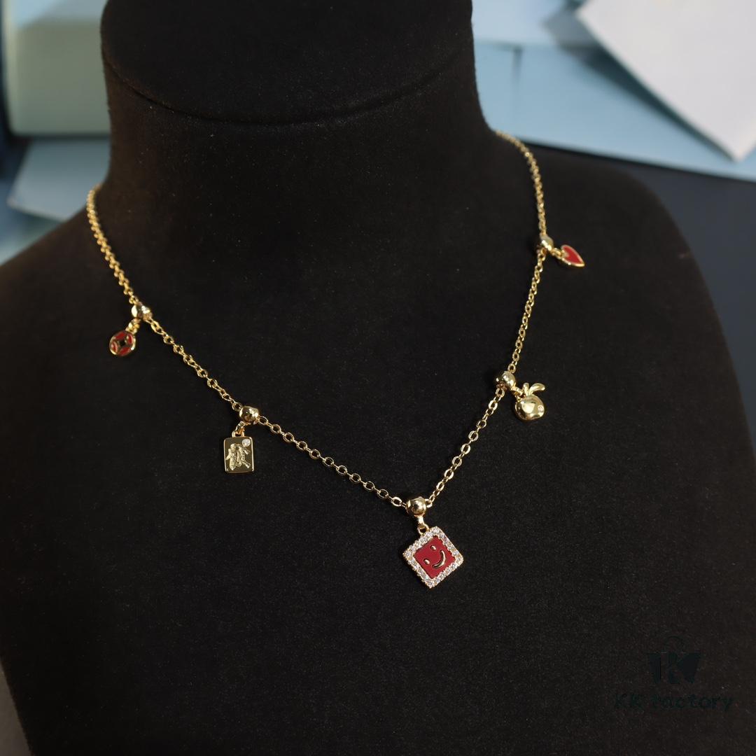 HEFANG New Arrival Cute 14K Gold Pendant Necklace with Diamond, Luxury Minimalist DIY Christmas Gift