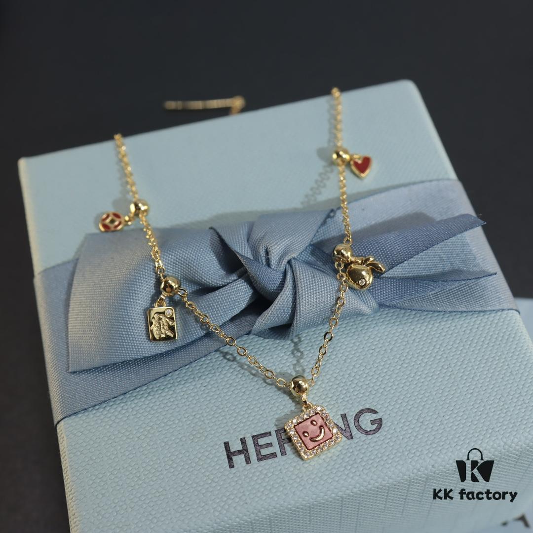 HEFANG New Arrival Cute 14K Gold Pendant Necklace with Diamond, Luxury Minimalist DIY Christmas Gift