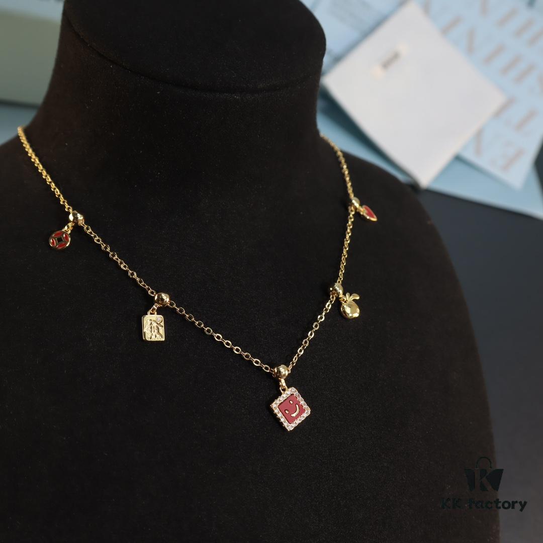 HEFANG New Arrival Cute 14K Gold Pendant Necklace with Diamond, Luxury Minimalist DIY Christmas Gift