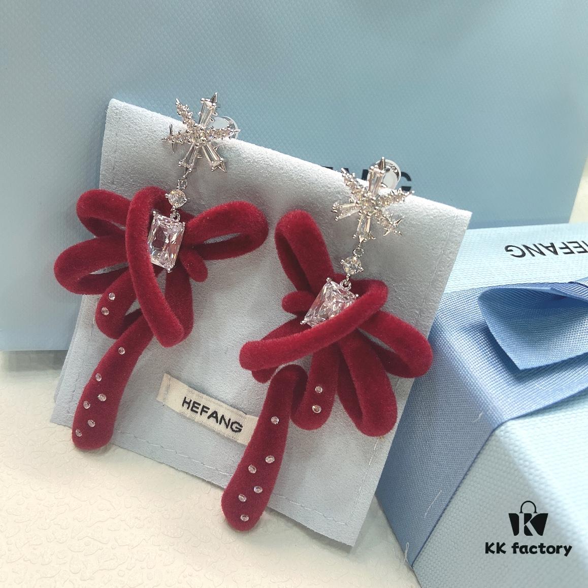 Red Velvet Ribbon Earrings