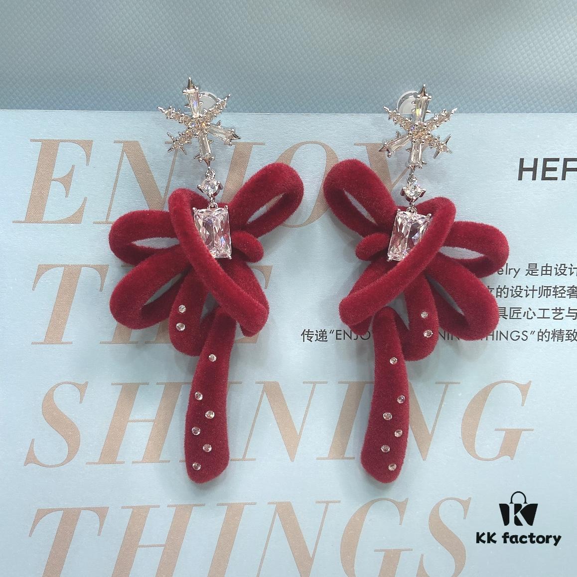 Red Velvet Ribbon Earrings