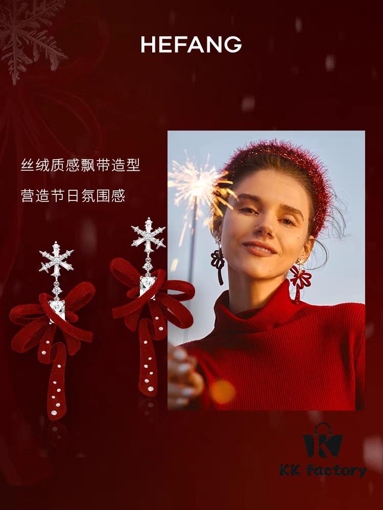 Red Velvet Ribbon Earrings