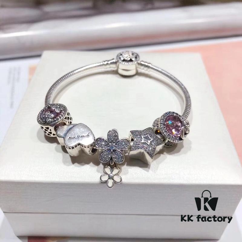 Pandora Pandora Poetry Flower Blooming Cherry Blossom Cat's Eye Sparkling Pink Daisy Valentine's Day Dual Heart Star Pendant S925 Sterling Silver Jewelry