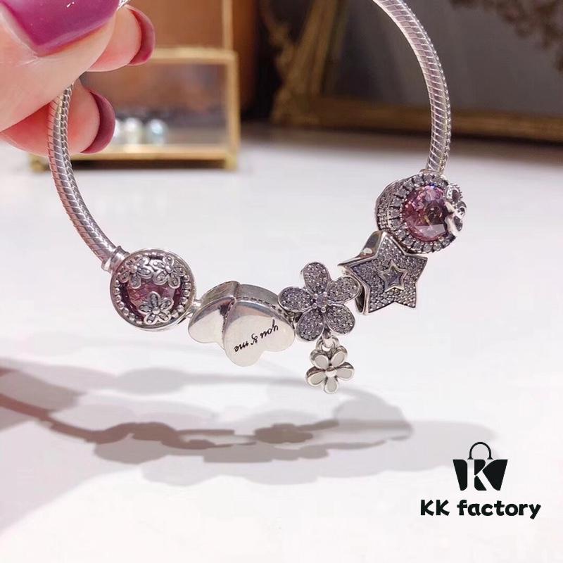 Pandora Pandora Poetry Flower Blooming Cherry Blossom Cat's Eye Sparkling Pink Daisy Valentine's Day Dual Heart Star Pendant S925 Sterling Silver Jewelry